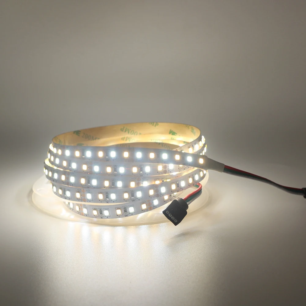 5 متر ثنائي اللون عالي CRI 90 + SMD2835 CCT عكس الضوء LED قطاع ضوء 12 فولت 24 فولت WW CW درجة حرارة اللون قابل للتعديل مرنة LED الشريط