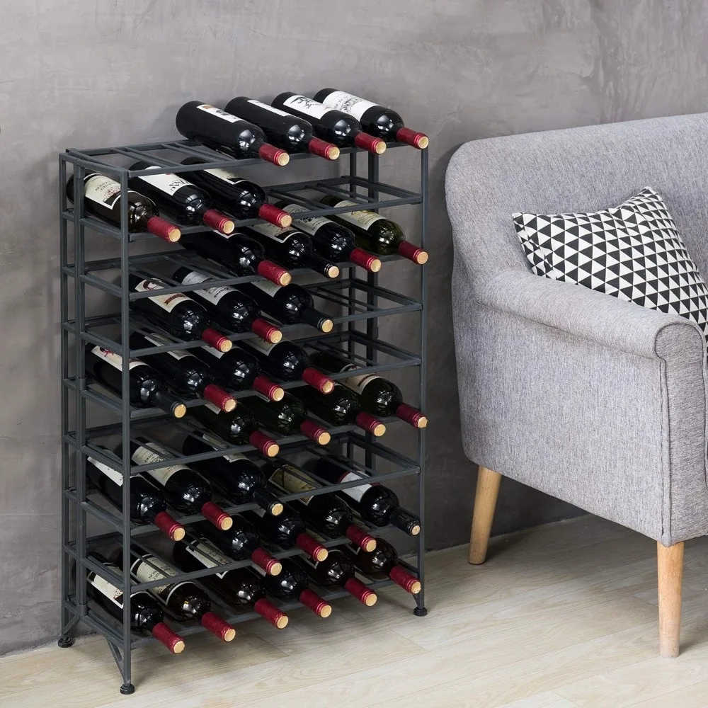 Gray Metal 9-Tier Freestanding Wine Rack, Holds 54 Bottles