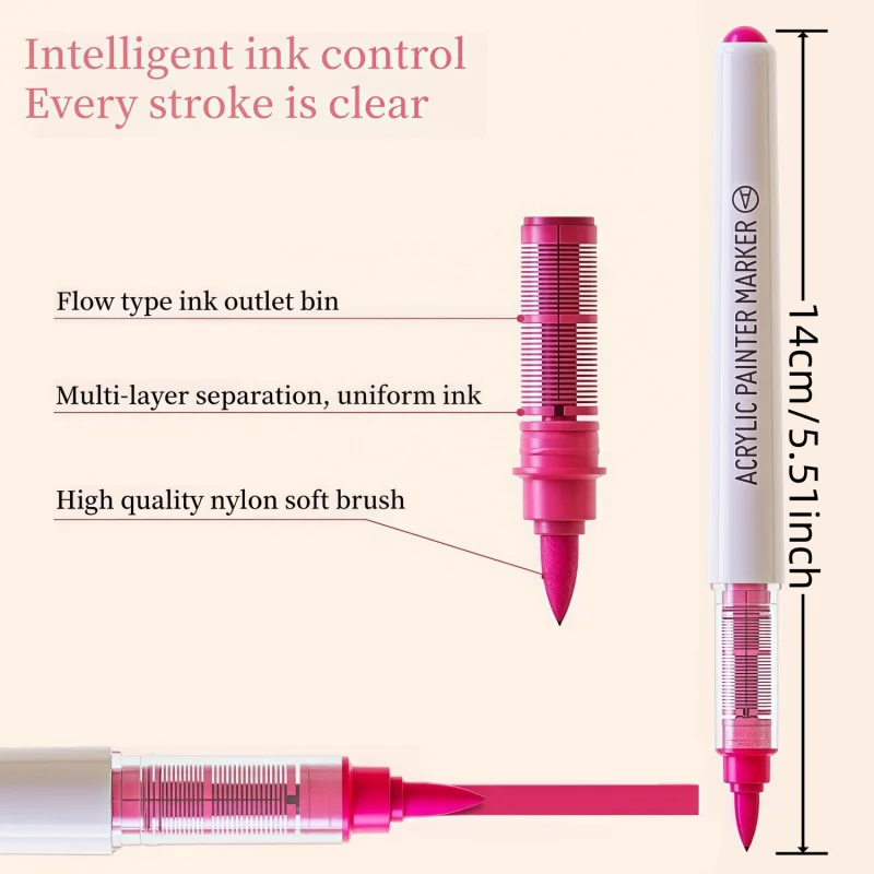 Acrylic Paint Marker Set Soft Brush Tip Intelligent Ink Control Waterproof Paint Pen for Stone Wood  DIY Drawing Art Supplies