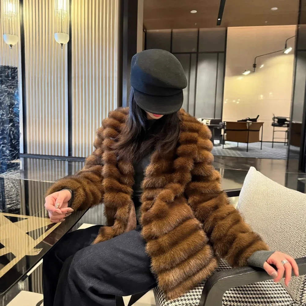 

Fashion Winter Women Mink Fur Jacket Casual Versatile Trench Eco Fur Coat For Lady Instagram-Style Female Imitation Fur Coat