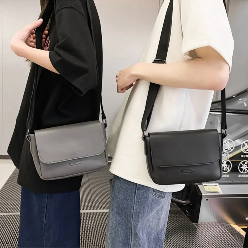 Fashion Square Men Crossbody Bag Rectangular PU Leather Shoulder Bag Retro Couple Style Sling Bag Hiking