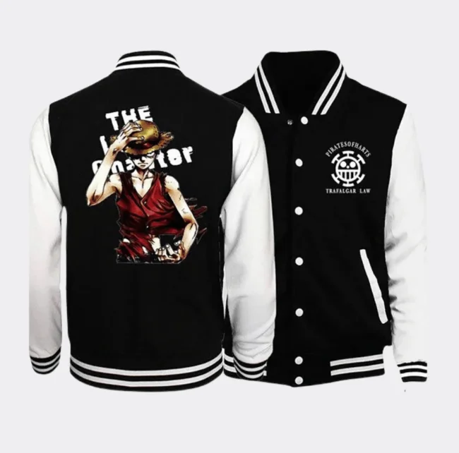 

One Piece Anime Autumn/Winter Thick Jacket Baseball Uniform Boys & Girls Straw Hat Luffy Print Warm Cardigan Coat For Men Women