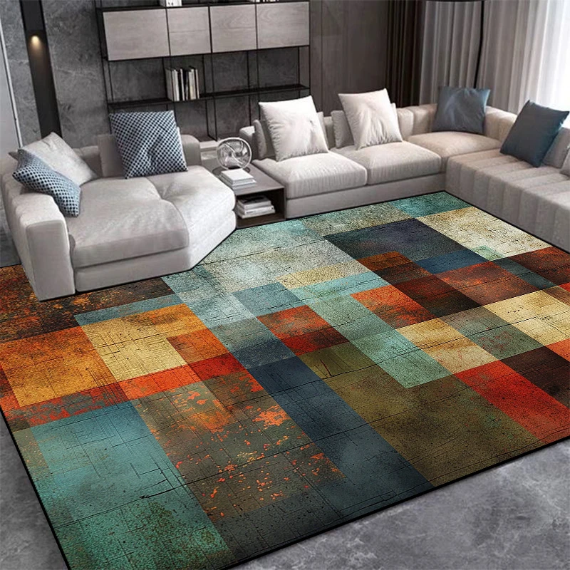 Nordic Abstract Geometric Carpets for Living Room Plush Decoration Home Retro Non-slip Floor Mat Washable Bedroom Cloakroom Rugs