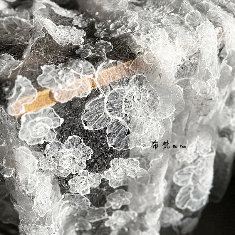 

Irregular Layer Pattern Three-dimensional Texture Mesh Lace Perspective Fabric, Wedding Dress Designer Fabric
