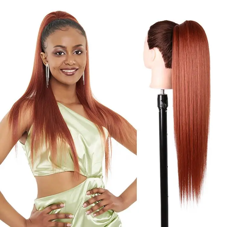 Blonde synthetische paardenstaart, lang golvend gevlochten paardenstaart haarstukje op clip, ombre zwartbruine haarextensies, paardenstaart voor dames