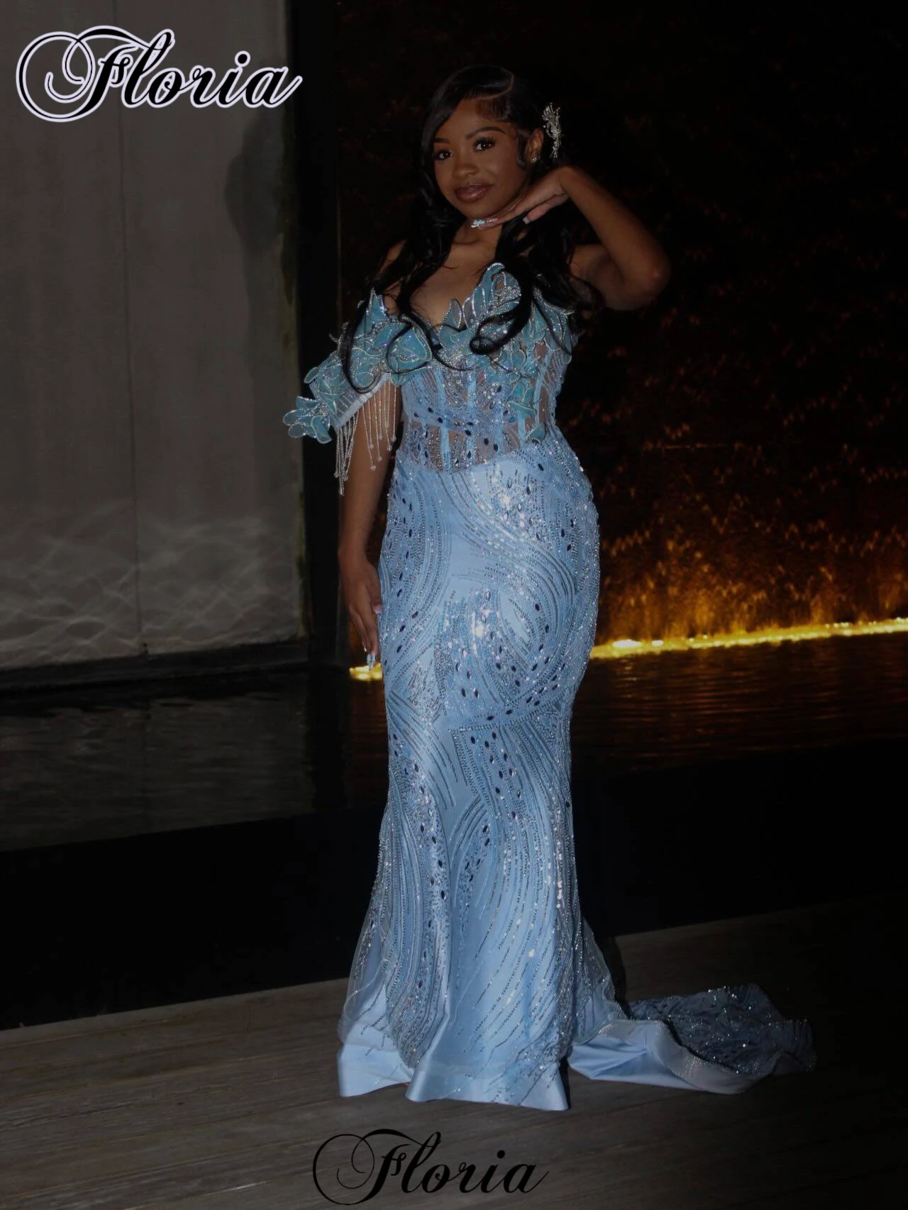 

Sky Blue Beaded Prom Dresses For Black Girls Off Shoulder Mermaid Evening Gowns Birthday Dresses Vestidos De Fiesta Customized