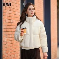 Semir Down Jacket Women Waterproof Loose Simple 2024 New Winter Stand-Up Collar Outerwear Down Jacket