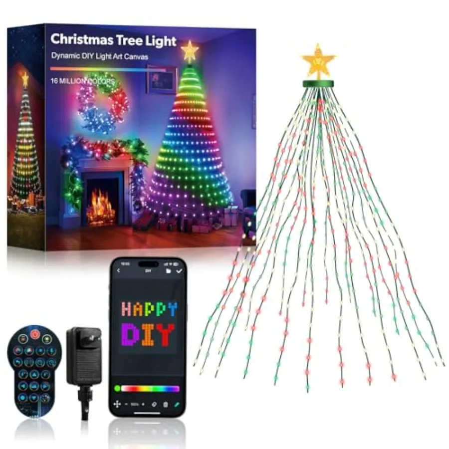 7Feet Ring Christmas Tree Lights 400 LEDs Color Changing DIY Animated Christmas Tree Decor Lights with Smart App and Remote Con