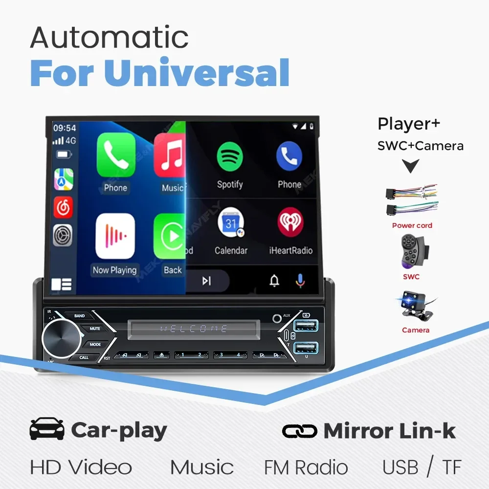 

1Din 7inch Wireless Car-play Android Auto Car Stereo HD Retractable Screen Multimedia Video Player BT FM USB AUX Mirror Link MP5