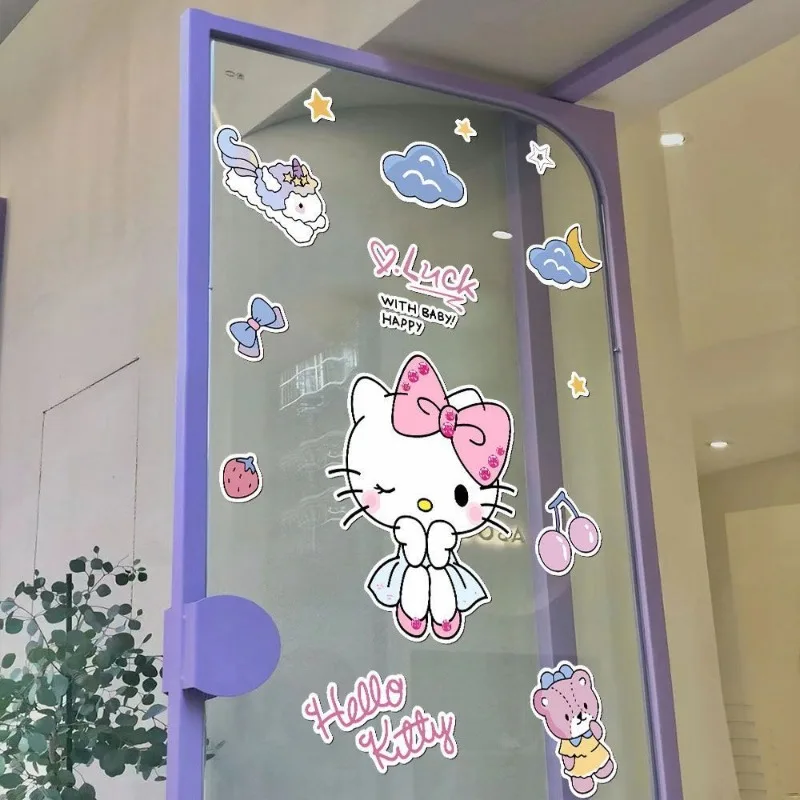 Sanrio Cartoon Cute HelloKitty Stickers Suitcase Cabinet Glass Door Guitar Wall Mirror Window Decoration Stickers Wholesale