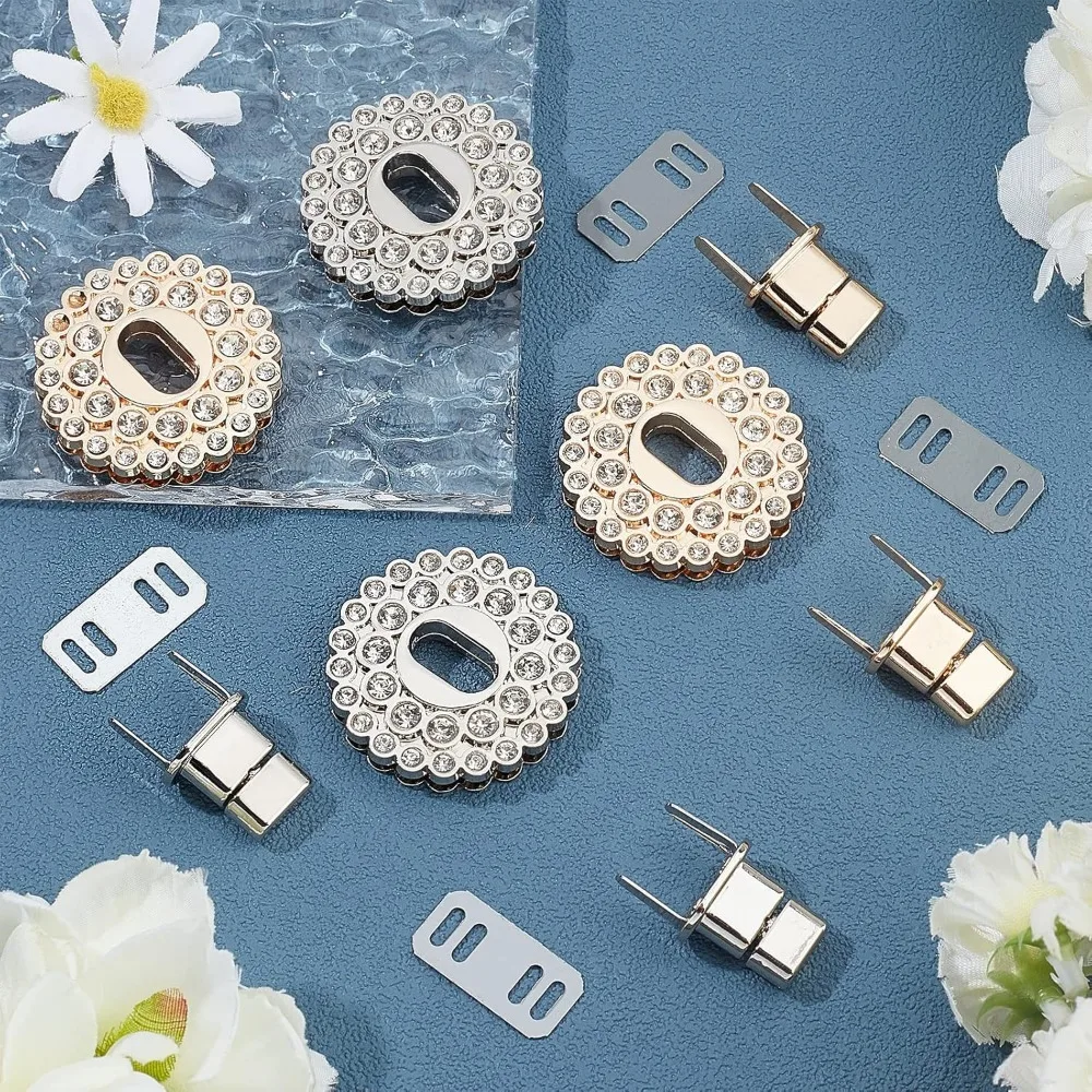 2 Colors Purse Twist Turn Lock Clasp, 4 Sets Purse Clutches Closure Latches Rhinestone Round Handbag Twist Lock Fasteners Metal