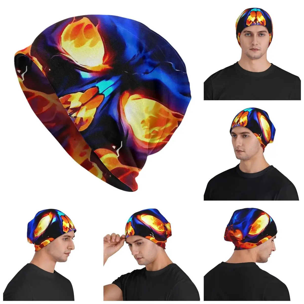 

Череп Кость Скелет Синий Огненный Череп Мужчины Женщины Взрослые Шапки Шапки Вязаный Капот Шапка Теплая Осень Зима Открытый Skullies Шапки