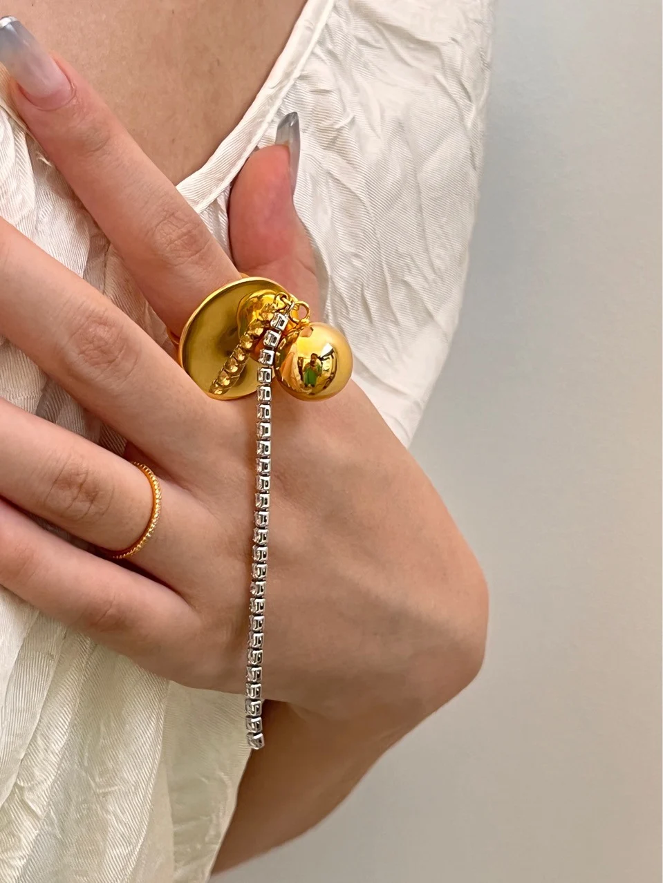 Brass 2 Tone Zircon Tassel Rings Women Jewelry Punk Style Designer Club Cocktail Party Gown Amazing Trendy Boho Korean Japan