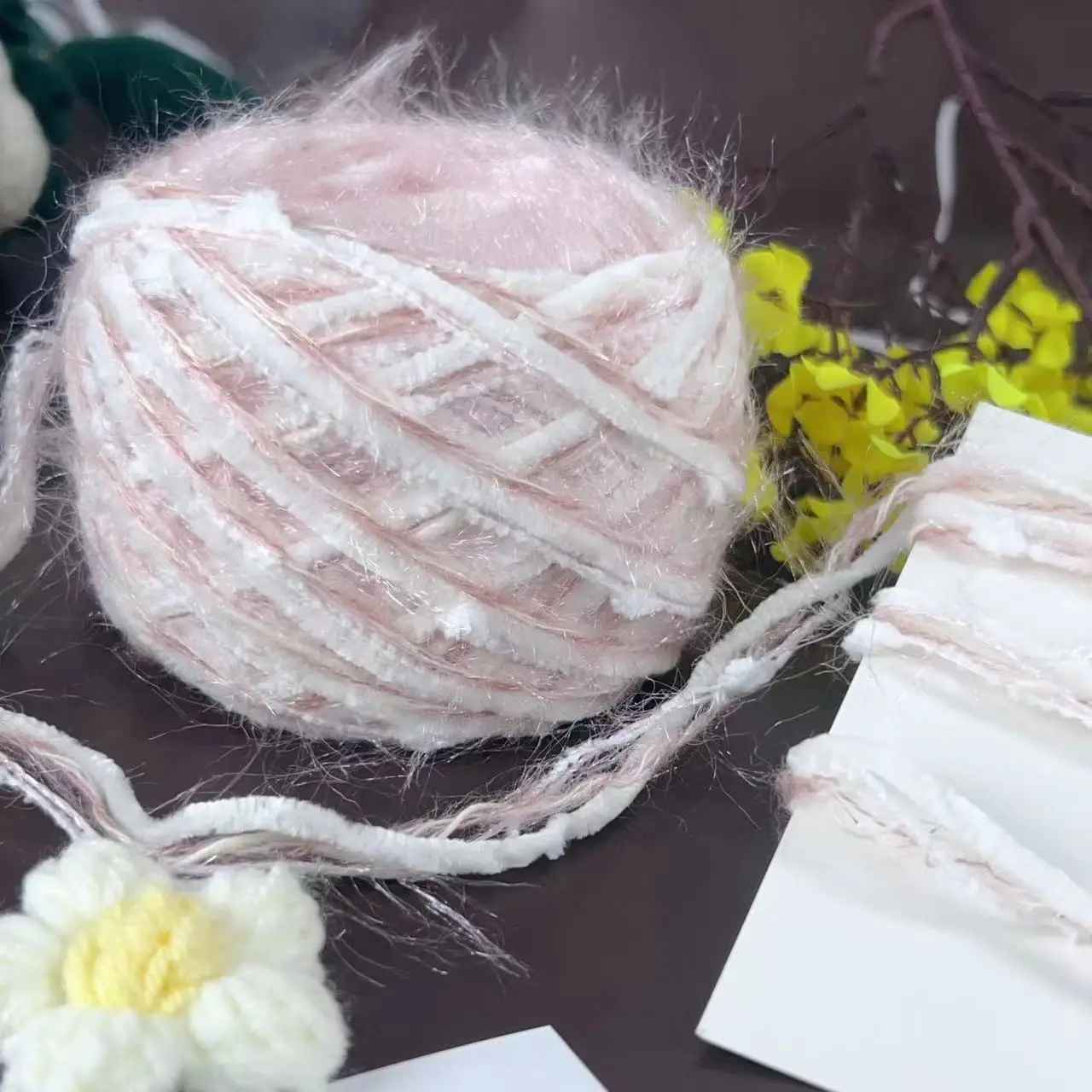 

Pink Flower Series Hand Mixed Yarn Scarf Sweater Bag Weaving Soft Yarn 80g Handmixed Thread Fairy Style DIY Gift Knitted Yarn