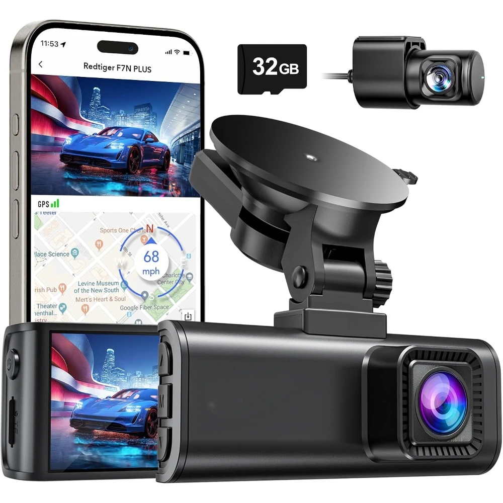 

Cars, Included 32GB Card, Built-in Wi-Fi GPS, 3.16” IPS Screen, Night Vision, 170°Wide Angle, WDR, 24H Parking Mode(F7NP)