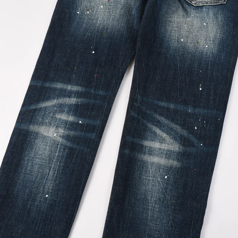 

Street fashion men's jeans, washed with water, nostalgic blue, high-quality elastic slim fit corrugated jeans, men's painted des
