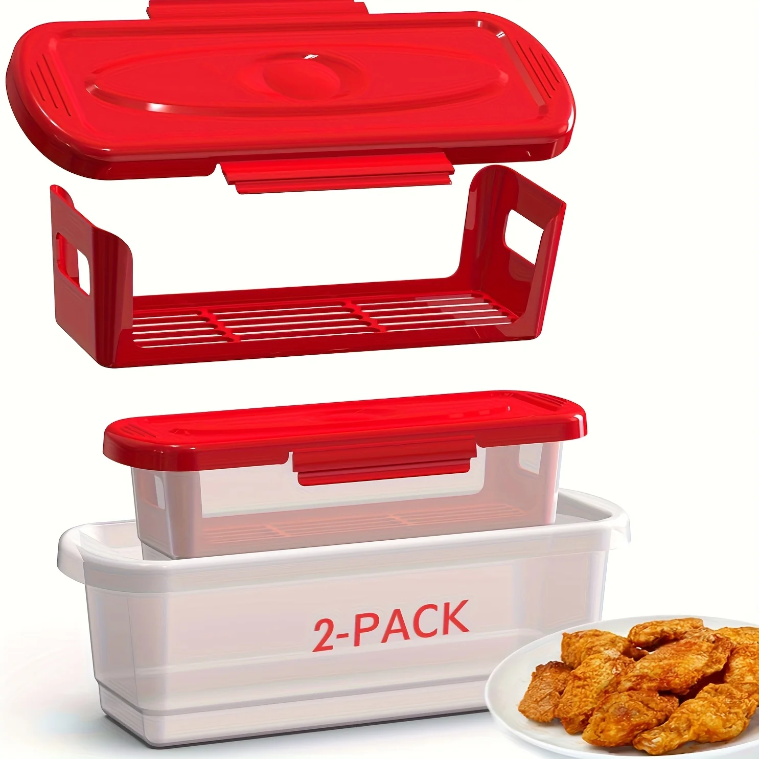 Mangkuk Pengaduk Lapisan 2 Bagian dengan Tutup, Dilengkapi dengan Piring Pelapis - Untuk Melapisi Ikan, Sayap Ayam, Cincin Bawang & Sayuran