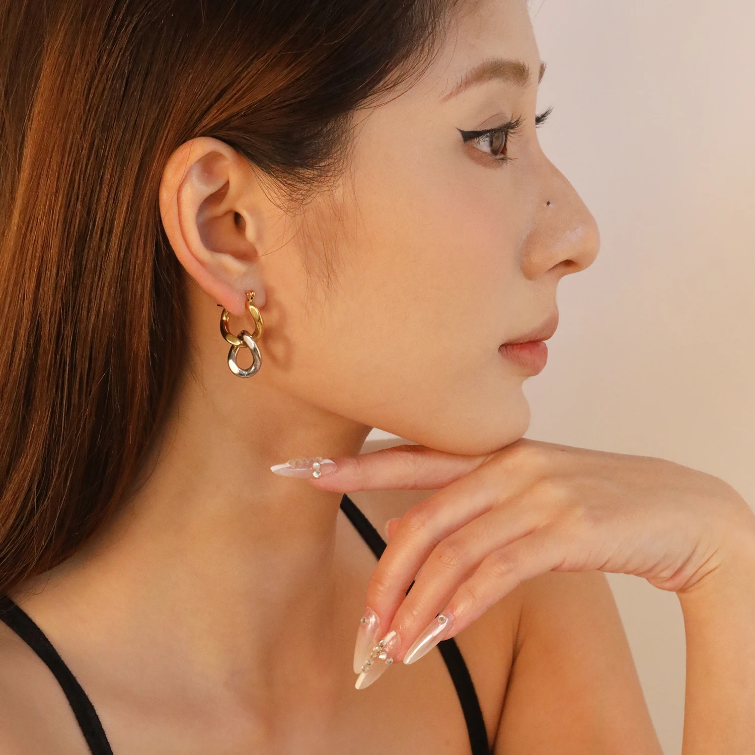 ASONSTEEL Simple Basic Twisted Drop Earrings Gold Mixed Steel Color For Women Stainless Steel Ear Rust Proof Minimalist Jewelry