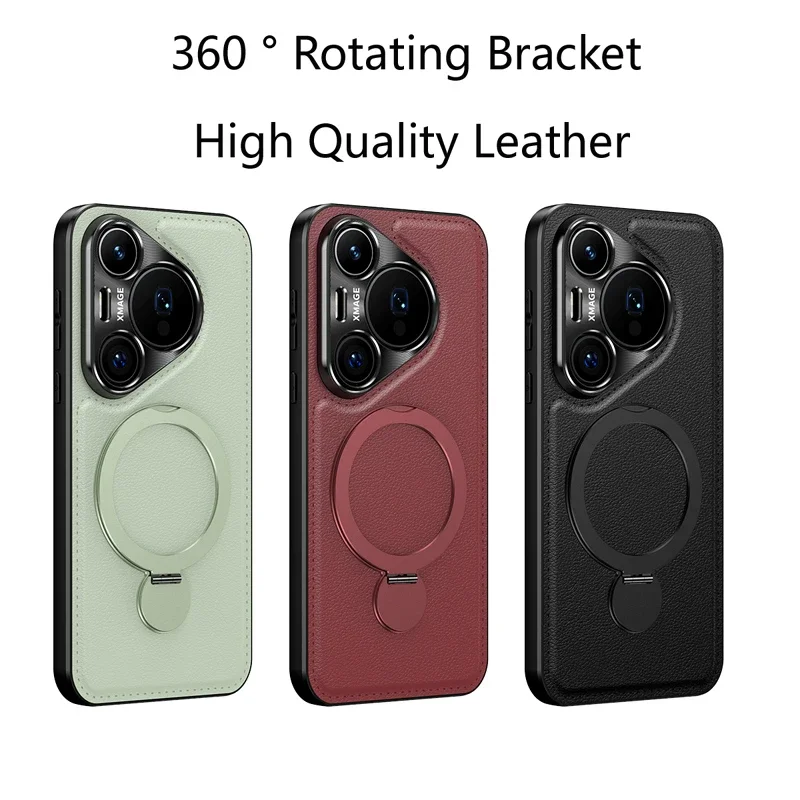 

Leather Back Cover Phone Case for Huawei Pura 80 Pro 70 Ultra Wireless Charging Metal Bracket Lens Protect Soft Silicone Cases