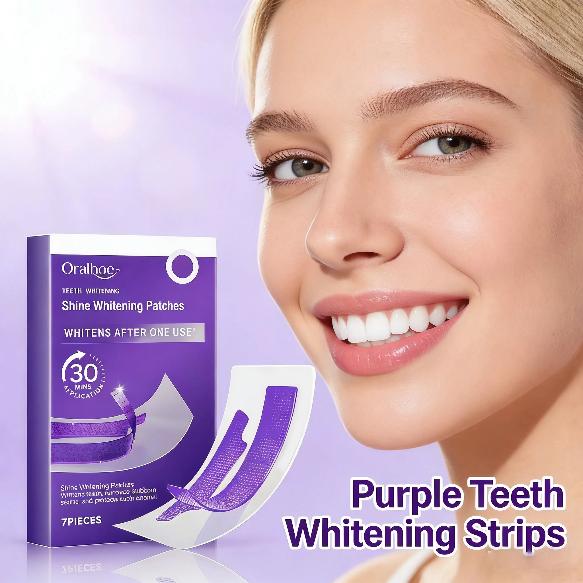 Purple Teeth Whitening Strips Remove Plaque Stains Brighten Teeth Reduce Sensitivity Oral Hygiene Care Dental Bleaching Tools