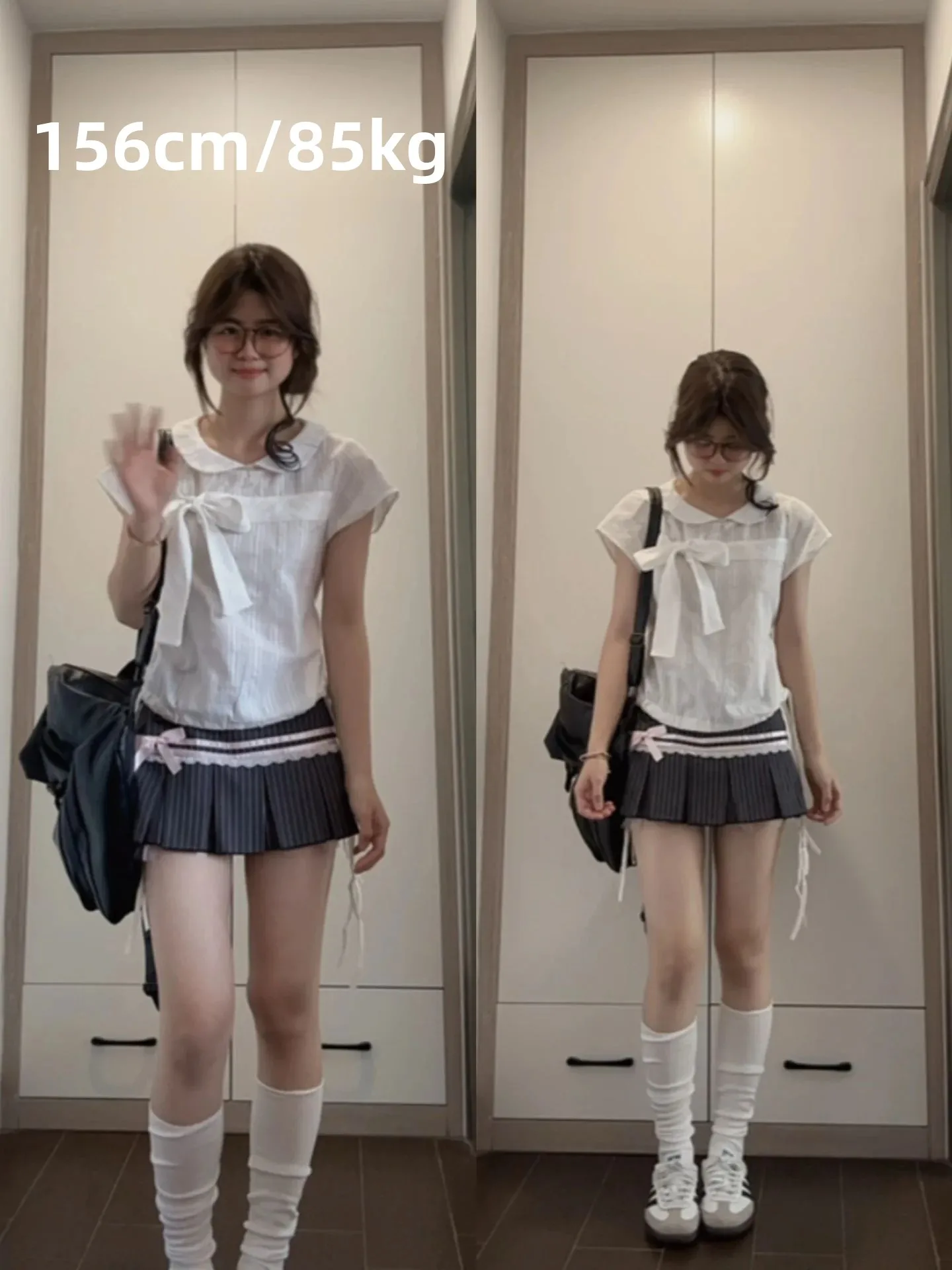 

Корейская женская блузка с коротким рукавом, милым белым воротником-стойкой и уникальным дизайном с узлом, новая, маленькая.