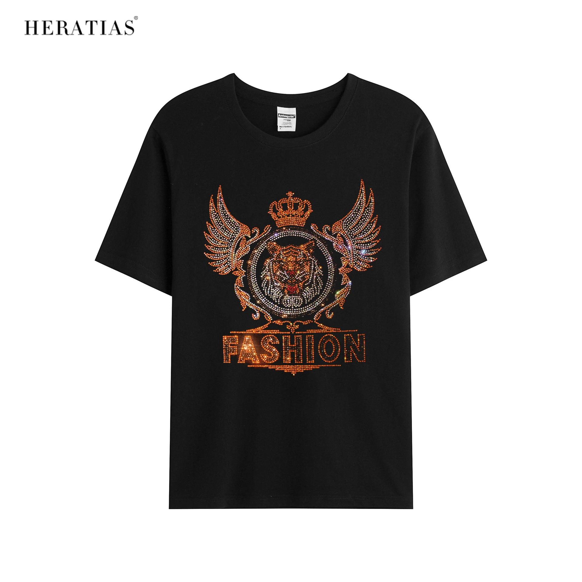 High-quality men's summer short-sleeved casual T-shirt hot drill tiger king pattern comfortable cotton loose T-shirt