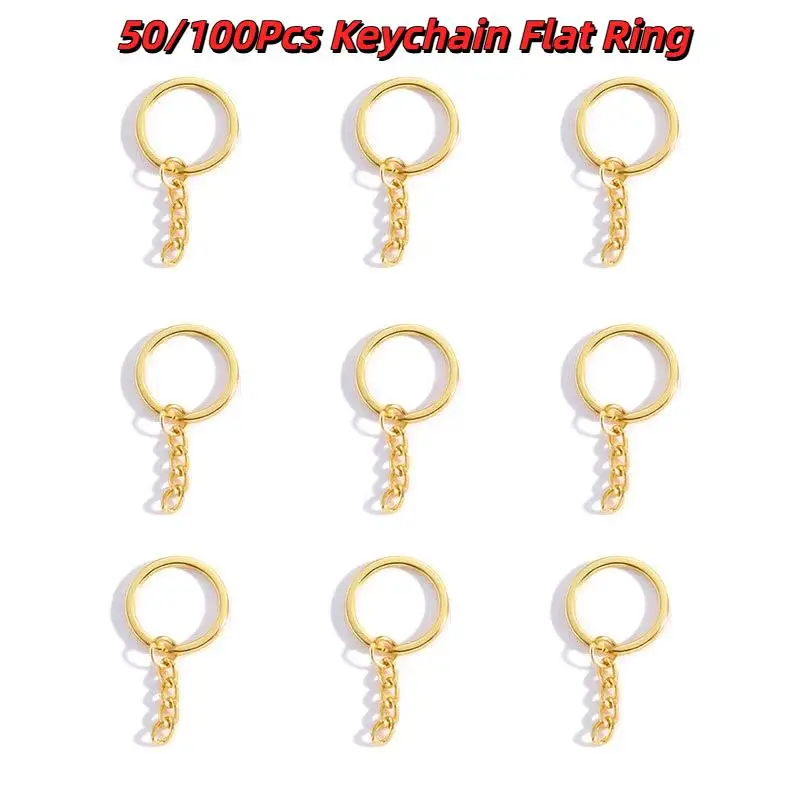 50/100Pcs Gold Metal Flat Keychain Rings Heavy Duty for DIY Craft Jewelry Key Holder Making Projects