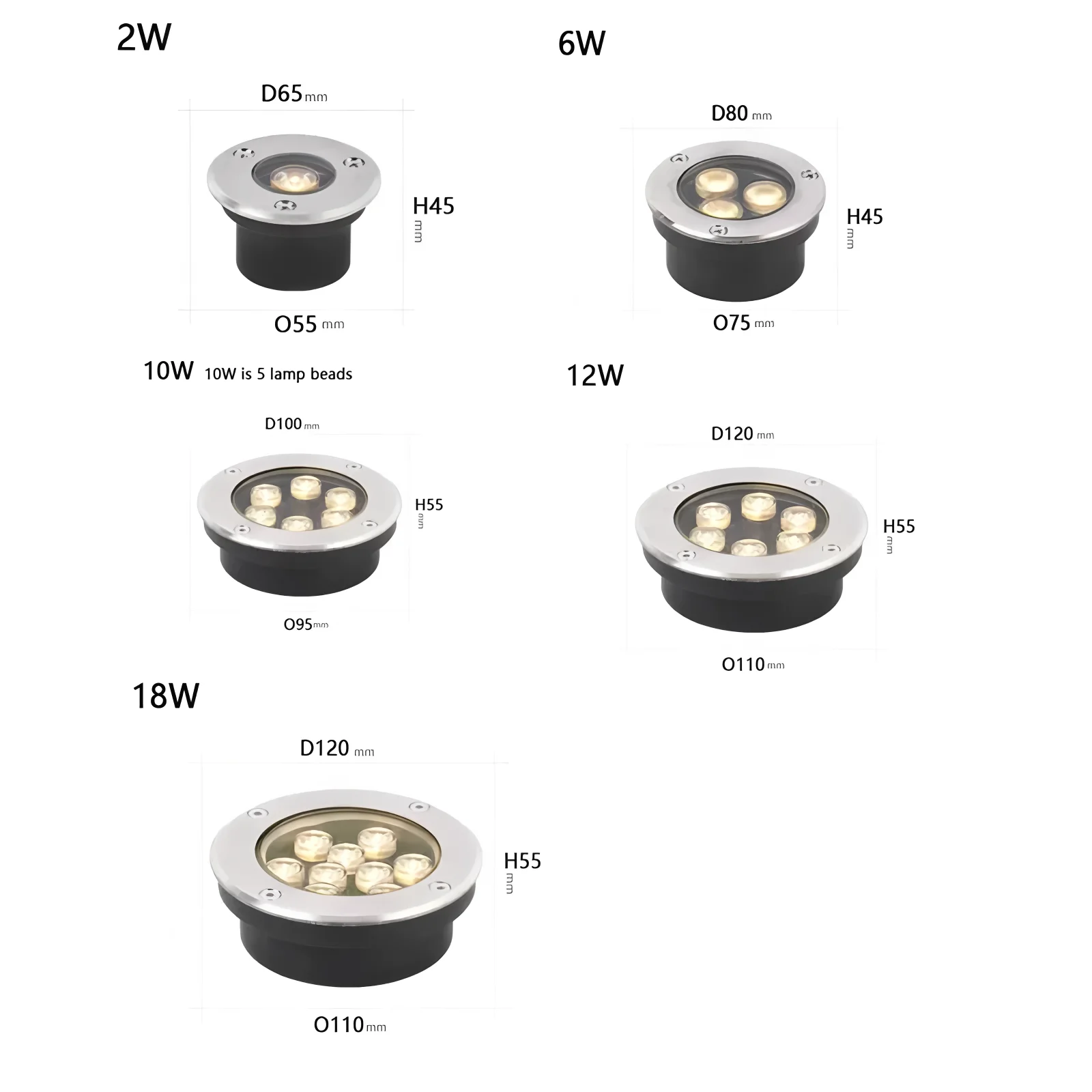 2-18W Buried Outdoor LED Spotlights IP67 Waterproof DC12-24V Ground Lights Suitable for Courtyard Home Garden Square Ground Ligh