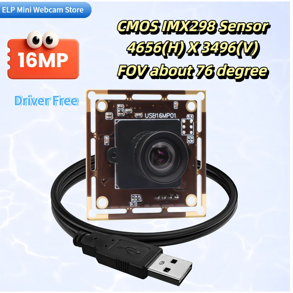 ELP 16MP Camera Module HD IMX298 USB Webcam 4656X3496 UVC For Windows Andriod Raspberry Pie LightBurn QR codes