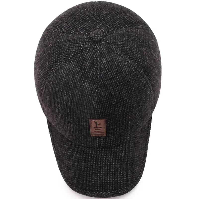 Baseball Cap Woolen Knitted Winter Ear Cover Baseball Cap Men Thicken Warm Hats with Earflaps Sport Golf Hats Snapback