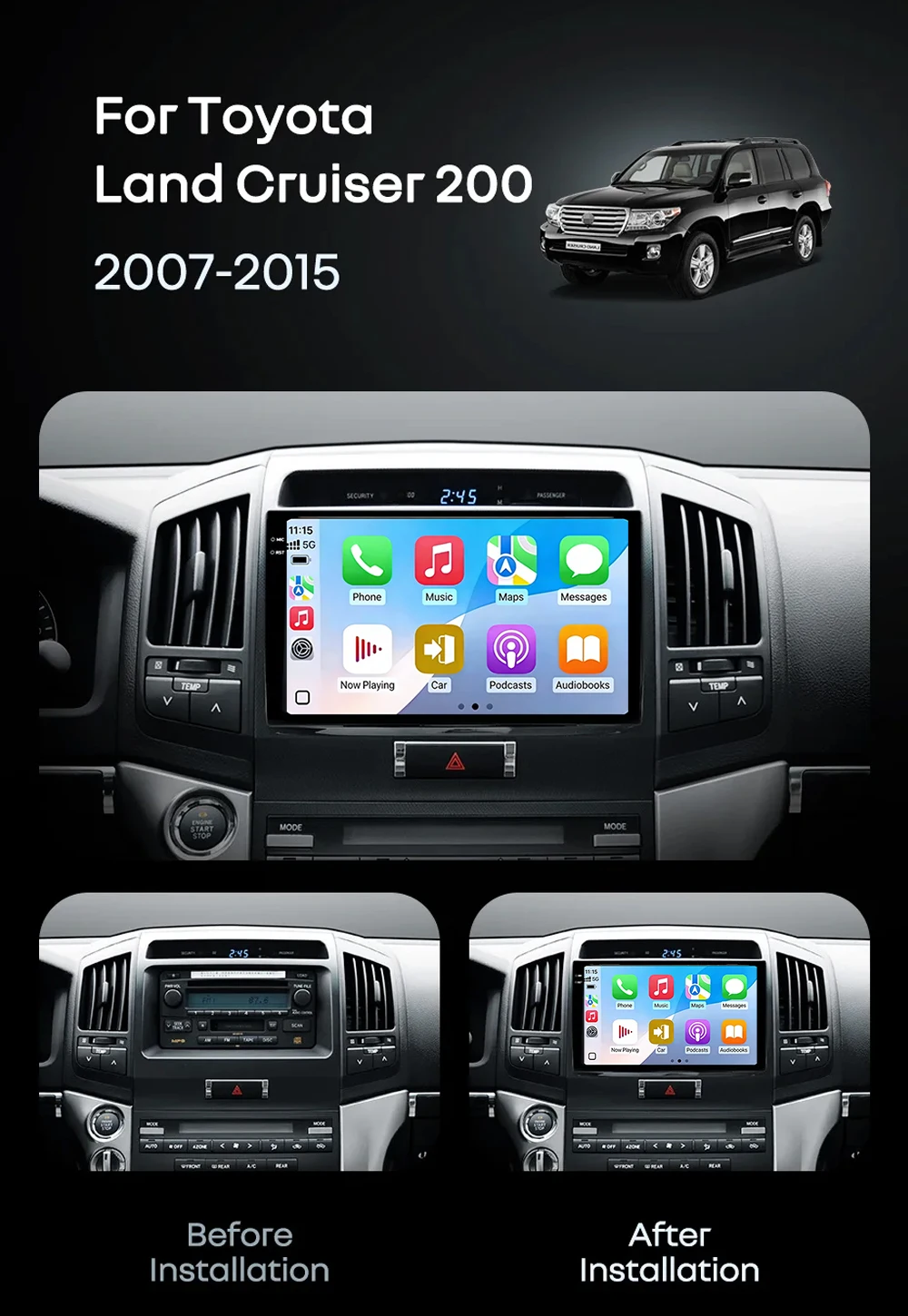 For Toyota Land Cruiser 11 200 2007 - 2015 Android 16 12+256GB CarPlay Auto Car Radio Multimedia Video Player GPS Stereo Head 4G