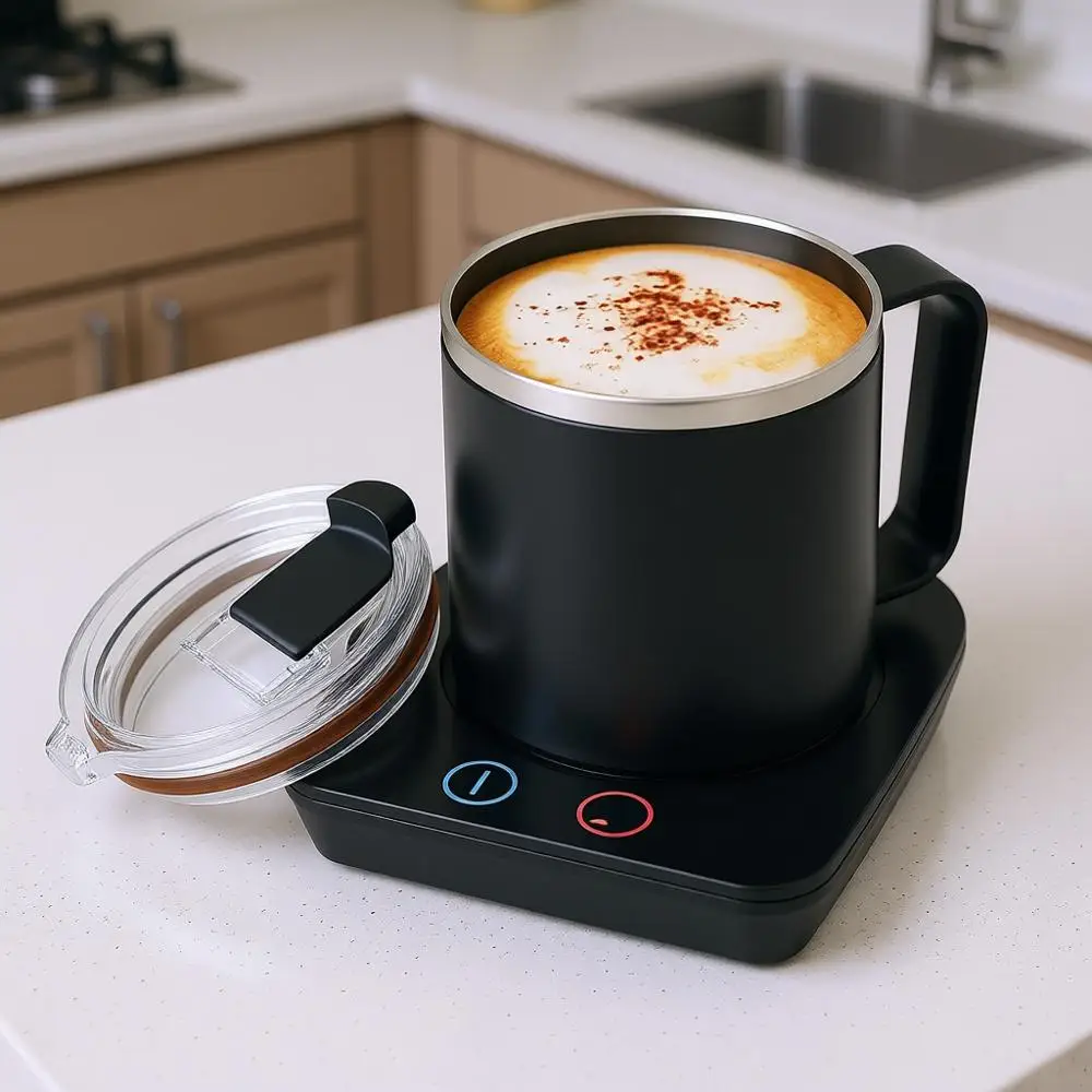 

Подогреватель для кружек с набором кружек объемом 15 унций, электрический подогреватель для кружек с тремя температурными режимами для дома и офиса, умный подогреватель для кофе с