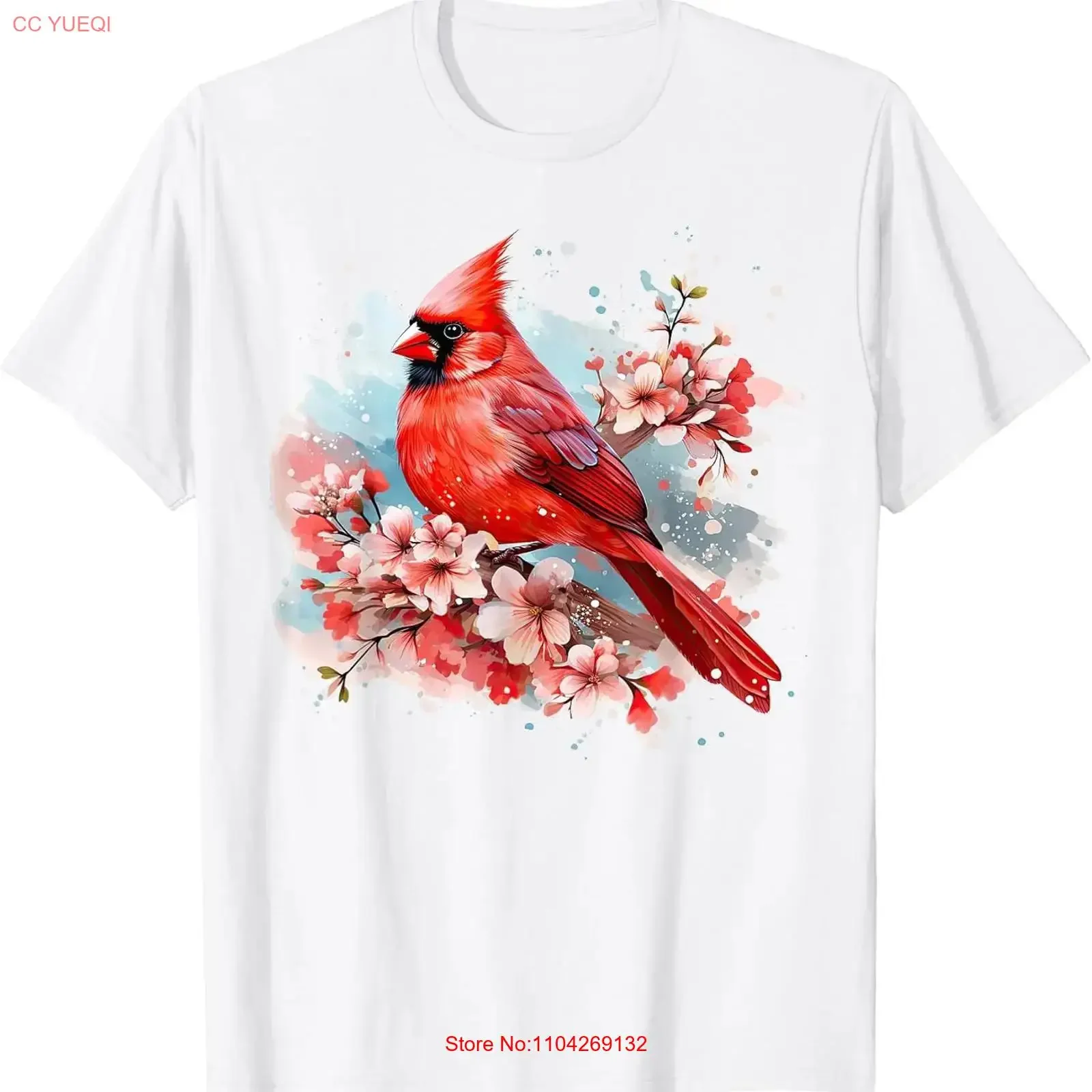 Watercolor Red Cardinal Floral Birdwatching Vintage Birding T Shirt Made In Usa vintage Washed fashion Soft Versatile Casual