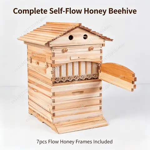 Apiculture Equipment Waxed Cedar Wood Flow Honey Hive Automatic Self-flow Beehive Box with 7 Plastic Flow Frames