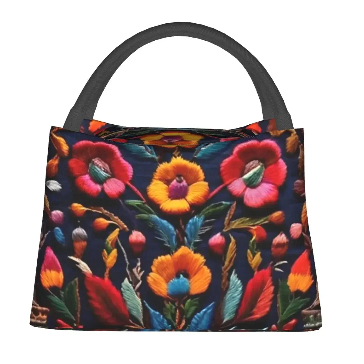 Mexican Embroidery Floral Insulated Lunch Bag for Women Children Portable Food Boxes Thermal Lunch Box Tote