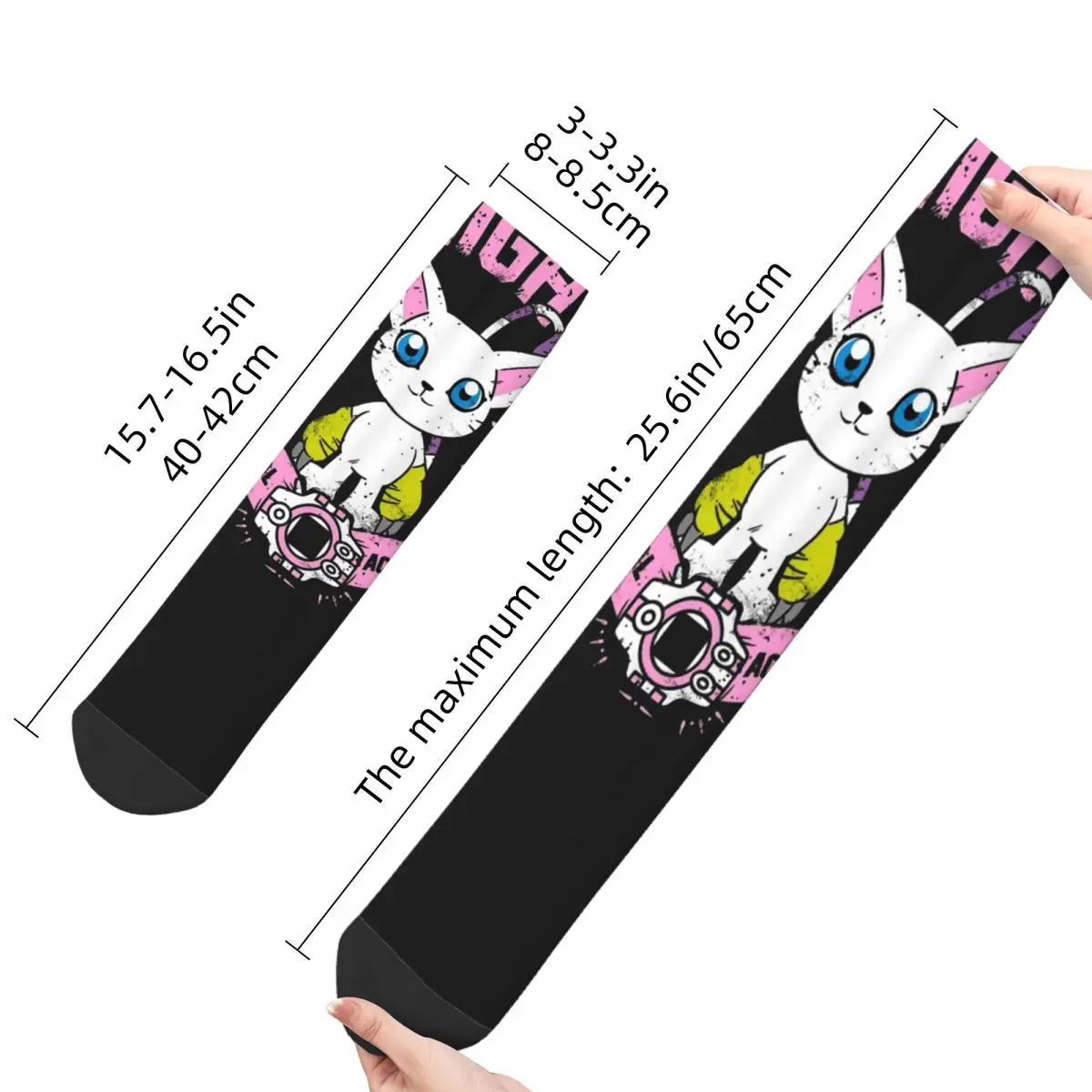 Funny Crazy Sock for Men Light Academy Hip Hop Vintage Digimon Adventure Digital Monster Anime Pattern Printed Sock