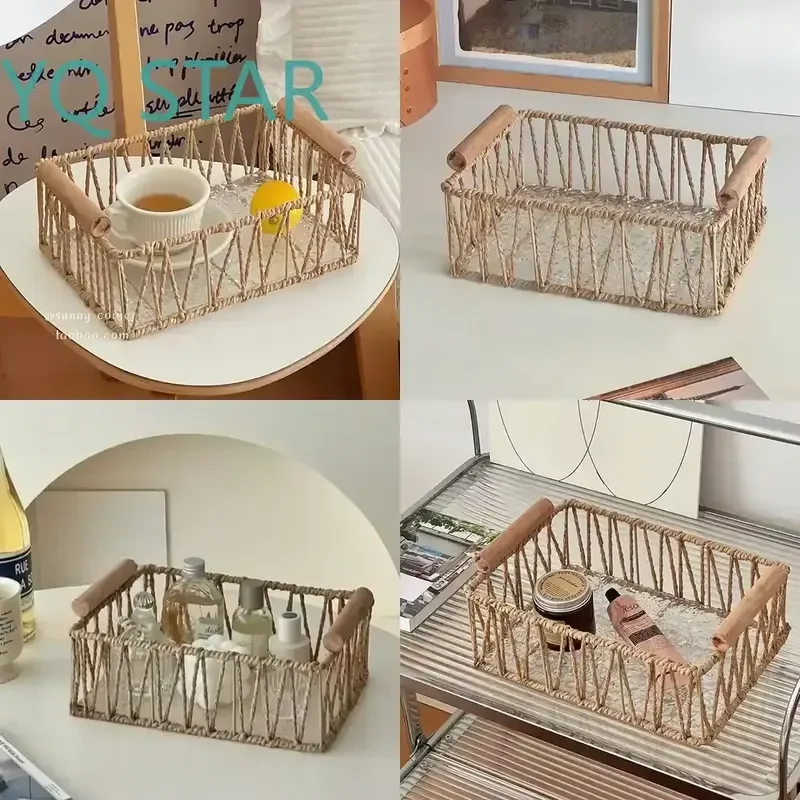 Metal Woven Storage Baskets for Living Room Bedroom Desk Nordic Vintage Portable Organization Home Decoration Simple Classic
