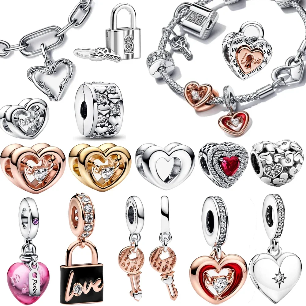 

2023 Mother's Day Gift Brand ME Wire Heart Medallion Dangle Charm Fit Original Pandora Bracelet & Necklace for Women