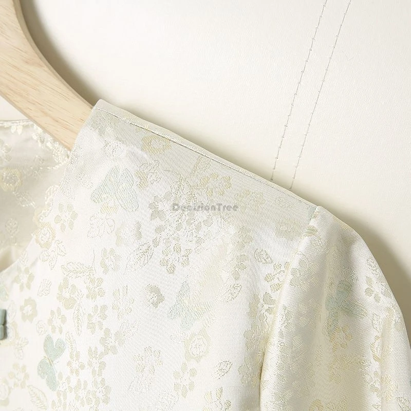 New Chinese style women long sleeve lapel tang suit top Women spring new retro improved daily satin shirt