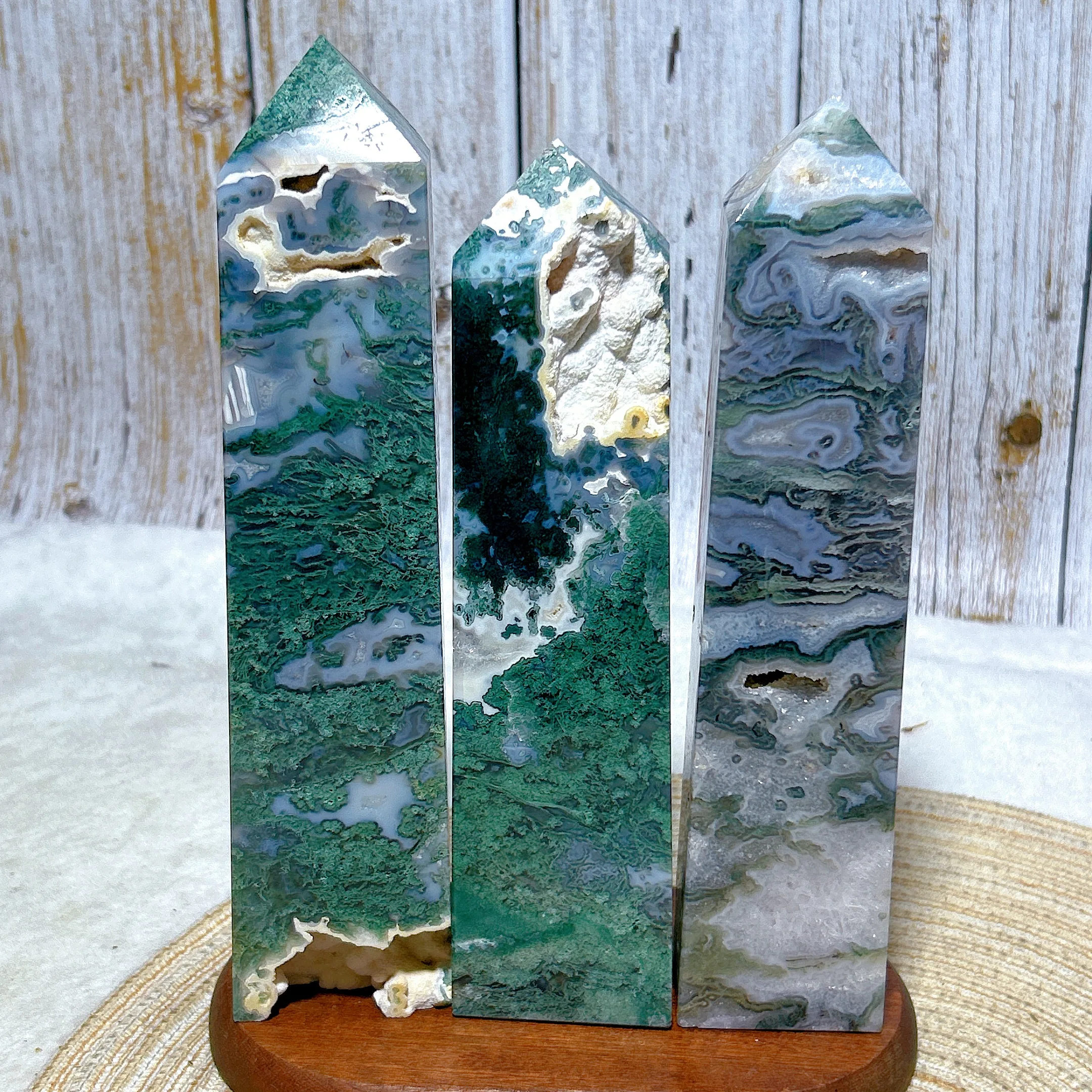 Healing Natural Crystal Moss Agate Big Tower Point High Quality Gemstones Mineral Energy Stone Reiki Home Decorations Gift