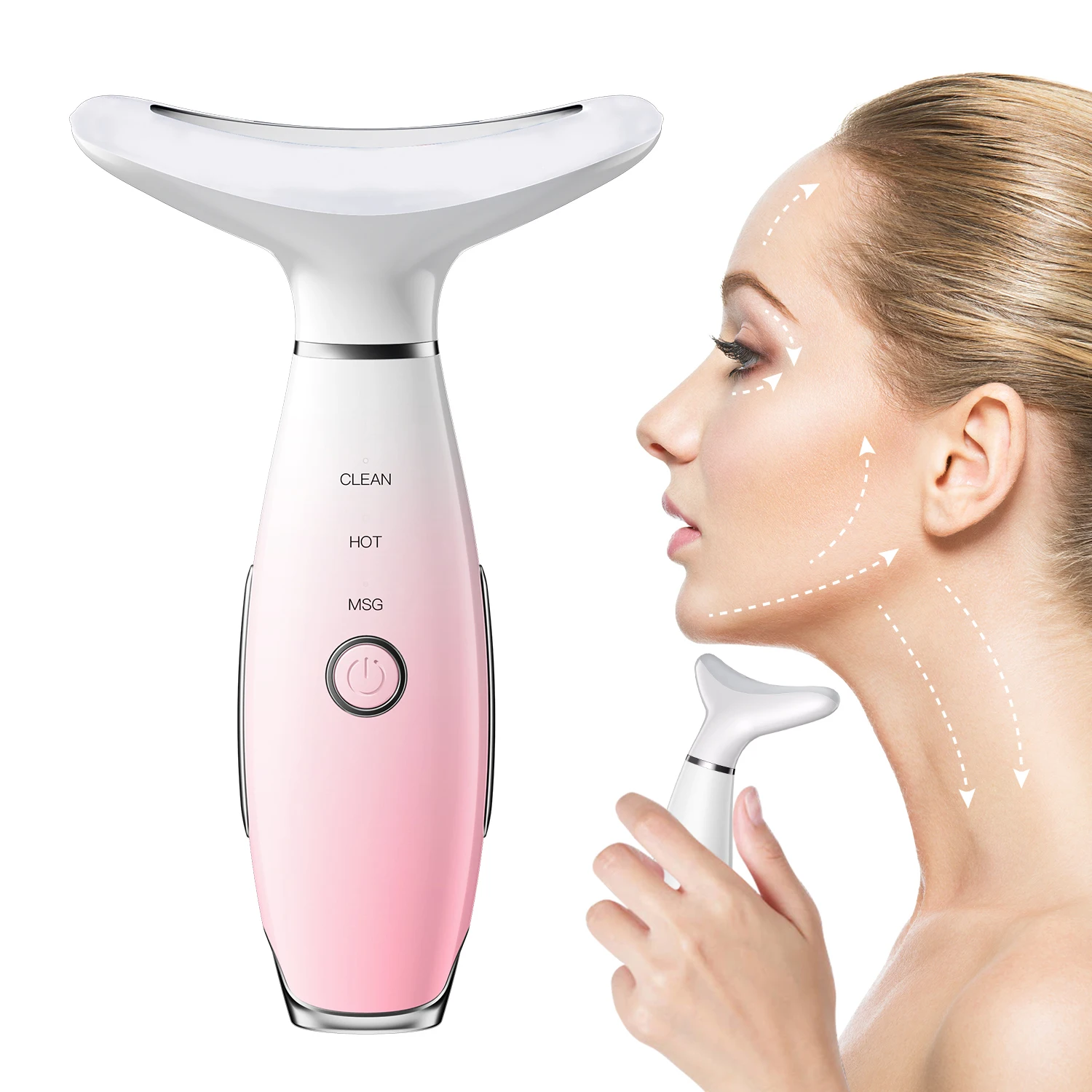 

Трехцветное косметическое устройство для шеи, подтяжка лица, вибрационное отопление, портативное массажное оборудование