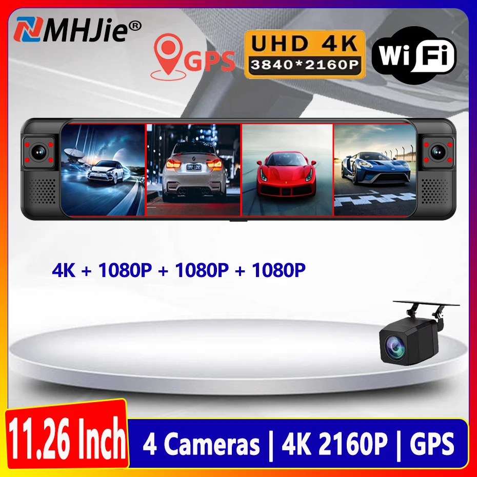 4 Channel 360° 4K Dash Cam ADAS BSD Rearview Mirror Camera Front Rear Left Right WIFI Night Vision 24H Park Monitor GPS Car DVR