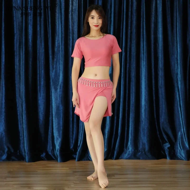 الوافدين الجدد النساء ملابس الرقص الشرقي مشروط الملابس الزي تنورة قصيرة الرقص الشرقي أعلى تنورة 2 قطعة مجموعة للنساء ممارسة الرقص مجموعة #2