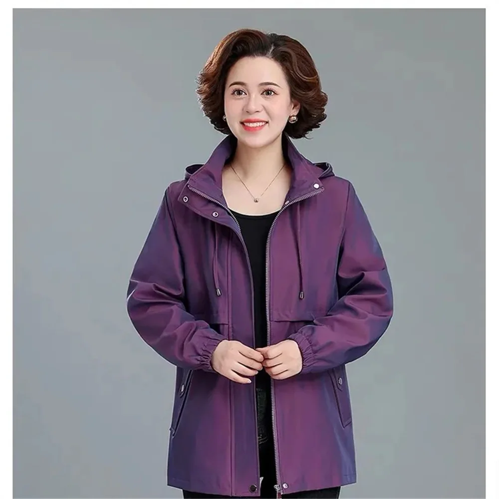 

Mother's Coat Stylish Noble Female Spring Autumn Jacket Women's Plus Size Medium Long Top Trench Coat With Hooded JJ312