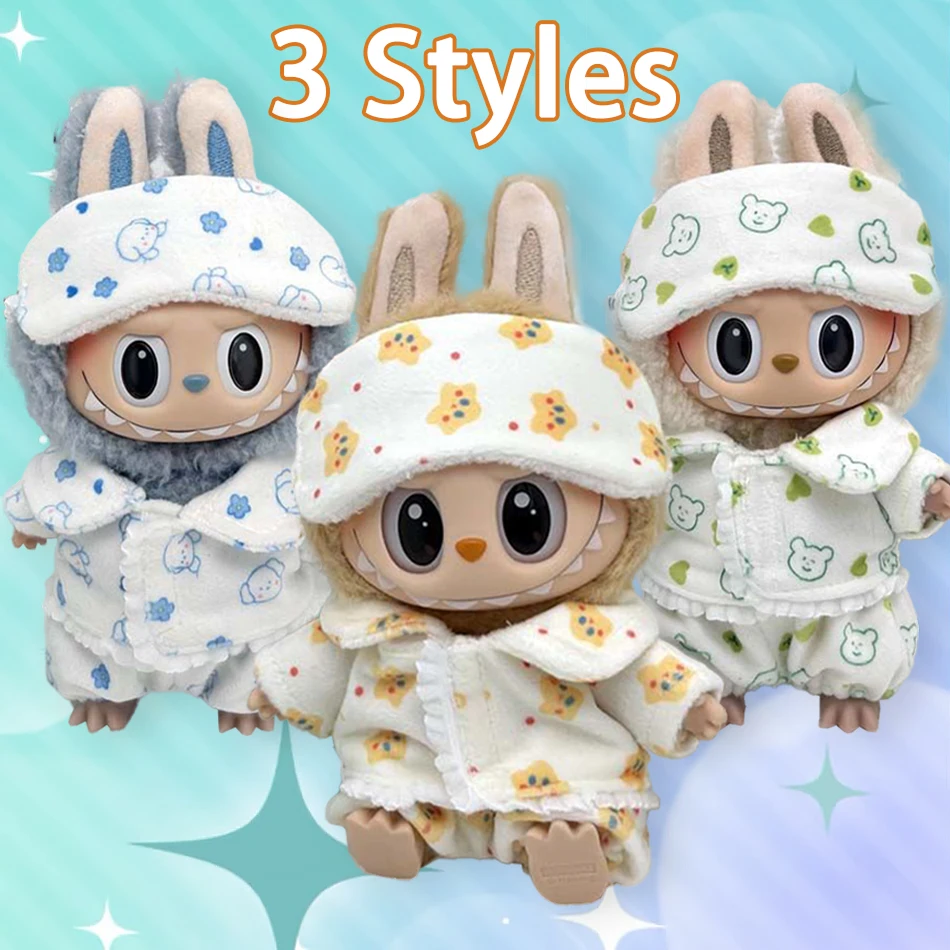 For 15cm/17cm Labubu V1 V2 Dolls Labubu Clothes Cute Eye Mask Pajamas Three Piece Set Accessories Clothing Plush Doll'S Clothes