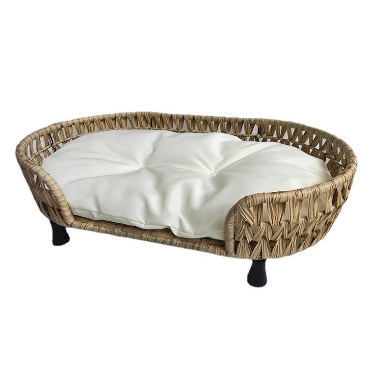 Wholesale rattan cat nest and cat scratching board integrated and breathable rattan spliced mat pet nest for all seasons