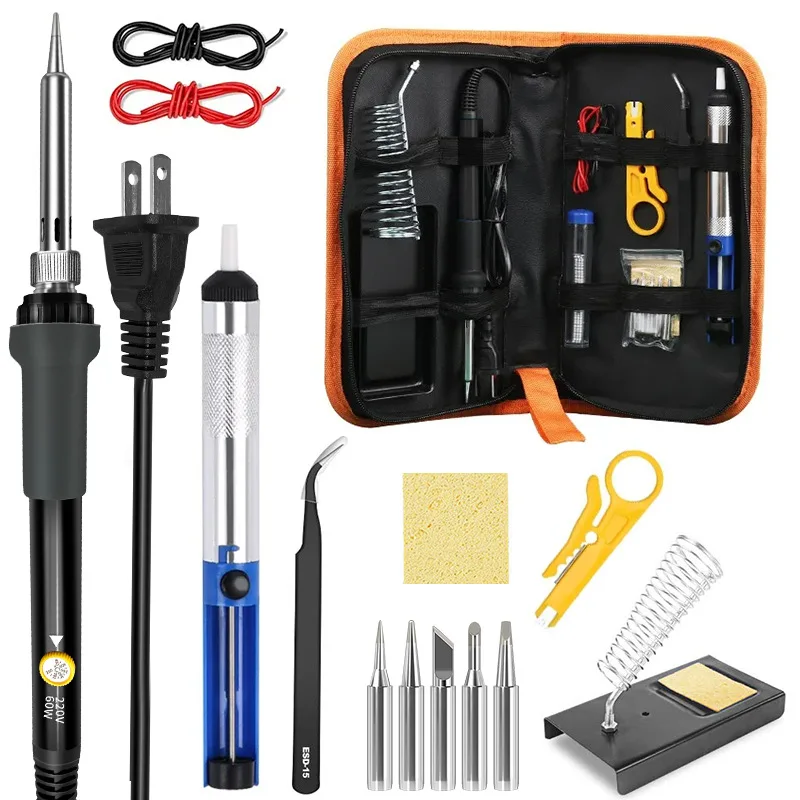 

15PCS Internal Heating Soldering Iron Set 60W Eu/US/UK /CH Standard Temperature Adjustable Soldering Iron Lotkolben Repair Tools