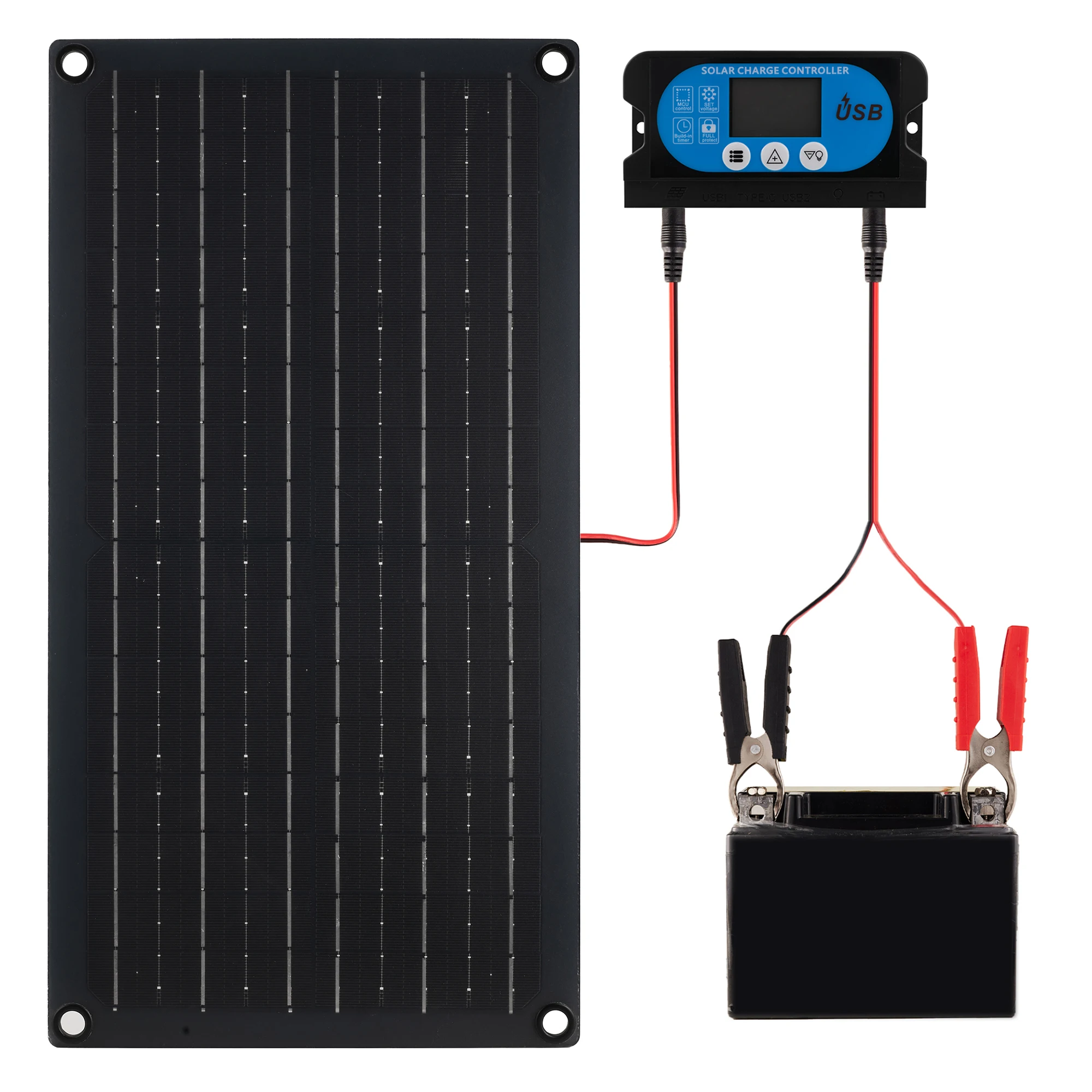 ELEGEEK 16W-160W Mono Flexible Solar Panel USB 5V DC 12V W/ 60A Controller Type-C for Phone 12V Battery Camping