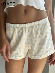 Little Duck Print Cotton Eyelet Shorts Women New Casual Elastic High Waist Straight Short Pants Sweet Cute Vintage Sweatshorts