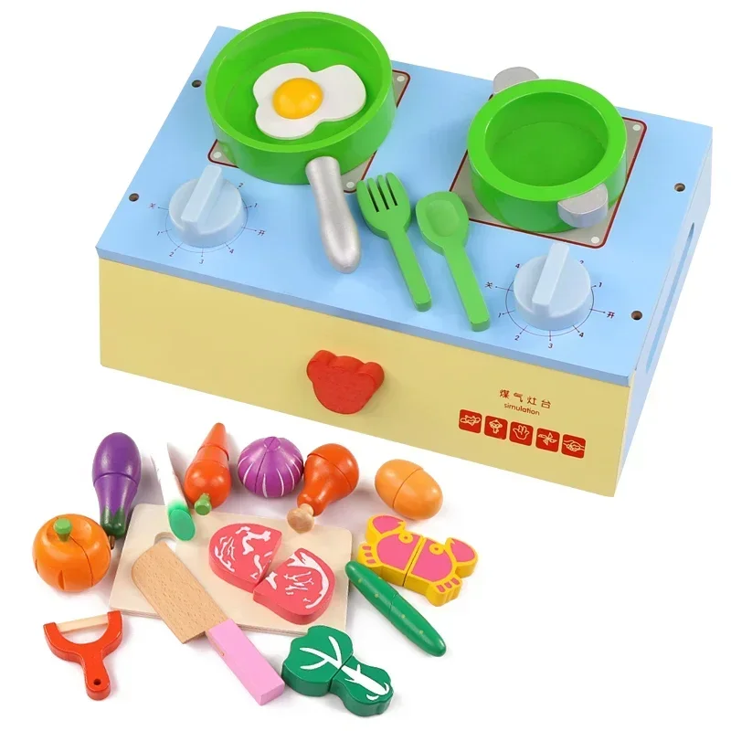 Juguetes de Casa de juegos de simulación para bebé, juguetes de cocina divertidos de madera, juguetes de Cocina de Comida, juego de cocina en miniatura, juguetes de corte de frutas y verduras